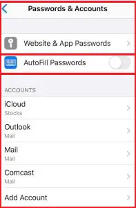 Password & Accounts